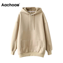Charger l'image dans la galerie, Aachoae Casual Solid Hooded Hoodies Women Batwing Long Sleeve Plus Size Sweatshirts Autumn Pullover Pure Fashion Tops Sudaderas