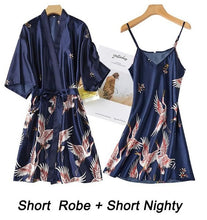 Charger l'image dans la galerie, Women Rayon 2PCS Robe Set Bride Bridesmaid Wedding Robe Gown Lace Sexy Kimono Bathrobe Night Dress Casual Nightgown Sleepwear