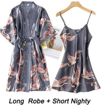 Charger l'image dans la galerie, Women Rayon 2PCS Robe Set Bride Bridesmaid Wedding Robe Gown Lace Sexy Kimono Bathrobe Night Dress Casual Nightgown Sleepwear