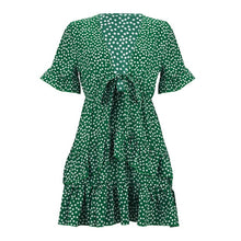 Charger l'image dans la galerie, hirigin 2020 Women Dress Boho Floral Ruffle Short Mini Dress Summer Knot Sexy V-Neck Party Holiday Dress Femme vestido de mujer