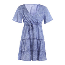 Charger l'image dans la galerie, hirigin 2020 Women Dress Boho Floral Ruffle Short Mini Dress Summer Knot Sexy V-Neck Party Holiday Dress Femme vestido de mujer