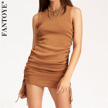 Charger l'image dans la galerie, FANTOYE Cotton Ruched Drawstring Sexy Party Dress Women Sleeveless Elastic Mini Dress Vintage Summer Bodycon Club Wear Vestidos
