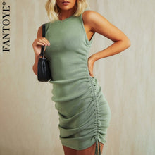 Charger l'image dans la galerie, FANTOYE Cotton Ruched Drawstring Sexy Party Dress Women Sleeveless Elastic Mini Dress Vintage Summer Bodycon Club Wear Vestidos
