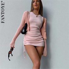 Charger l'image dans la galerie, FANTOYE Cotton Ruched Drawstring Sexy Party Dress Women Sleeveless Elastic Mini Dress Vintage Summer Bodycon Club Wear Vestidos
