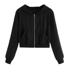 Charger l'image dans la galerie, Fitshinling Zip-up autumn winter women hoodies pockets slim crop jacket female clothes drawstring white sexy hoody cotton coats
