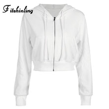 Charger l'image dans la galerie, Fitshinling Zip-up autumn winter women hoodies pockets slim crop jacket female clothes drawstring white sexy hoody cotton coats
