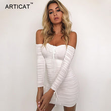 Charger l'image dans la galerie, Articat Women Autumn Winter Bandage Dress Women 2020 Sexy Off Shoulder Long Sleeve Slim Elastic Bodycon Party Dresses Vestidos
