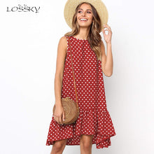 Charger l'image dans la galerie, Lossky Women Summer Dress Polka Dot Chiffon Sleeveless Beach Mini Casual Yellow Sundress 2020 Fashion Plus Size Dress For Women
