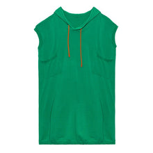 Charger l'image dans la galerie, [EAM] Women Green Knitting Pocket Big Size Long Dress New Hooded Short Sleeve Loose Fit Fashion Tide Spring Summer 2020 1X295
