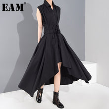 Charger l'image dans la galerie, [EAM] Women Black Brief Irregular Big Size Shirt Dress New Lapel Sleeveless Loose Fit Fashion Tide Spring Summer 2020 1U95601
