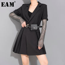 Charger l'image dans la galerie, [EAM] Women Black Rhinestones Stitch Suit Dress New Round Neck Long Sleeve Loose Fit Fashion Tide Spring Summer 2020 1S54801S
