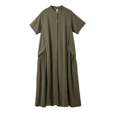 Charger l'image dans la galerie, [EAM] Women Green Brief Long Temperament Dress New Stand Collar Short Sleeve Loose Fit Fashion Tide Spring Summer 2020 1W09101

