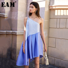 Charger l'image dans la galerie, [EAM] Women Blue Irregular Split Joint Dress New Asymmetrical Collar Sleeveless Loose Fit Fashion Tide Spring Summer 2020 1W839
