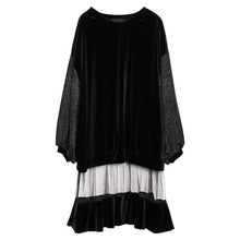 Charger l'image dans la galerie, [EAM] Women Black Mesh Velet Big Size Long Dress New Round Neck Long Sleeve Loose Fit Fashion Tide Spring Autumn2020 JI39001
