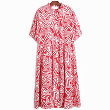 Charger l'image dans la galerie, [EAM] Women Black Pattern Printed Big Size Shirt Dress New Lapel Half Sleeve Loose Fit Fashion Tide Spring Summer 2020 1X710
