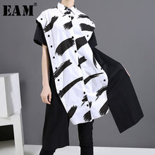 Charger l'image dans la galerie, [EAM] Women Pattern Printed Irregular Shirt Dress New Lapel Short Long Sleeve Loose Fit Fashion Tide Spring Summer 2020 1X328
