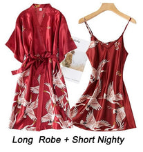 Charger l'image dans la galerie, Women Rayon 2PCS Robe Set Bride Bridesmaid Wedding Robe Gown Lace Sexy Kimono Bathrobe Night Dress Casual Nightgown Sleepwear
