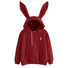 Charger l'image dans la galerie, QRWR 2020 Autumn Winter Women Hoodies Kawaii Rabbit Ears Fashion Hoody Casual Solid Color Warm Sweatshirt Hoodies For Women
