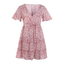 Charger l'image dans la galerie, hirigin 2020 Women Dress Boho Floral Ruffle Short Mini Dress Summer Knot Sexy V-Neck Party Holiday Dress Femme vestido de mujer
