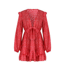 Charger l'image dans la galerie, hirigin 2020 Women Dress Boho Floral Ruffle Short Mini Dress Summer Knot Sexy V-Neck Party Holiday Dress Femme vestido de mujer
